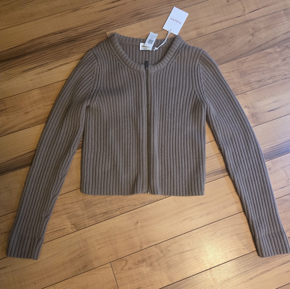 Aritzia New With Tags Merino Wool Ribbed Zip-Up Sweater Size M